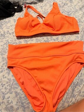 Bleu Rod Beattie 38D size 12 bottom Ribbed Two-Piece Swim Set in Vibrant Orange
